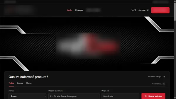 Projeto de veículos com nomes e logos desfocados