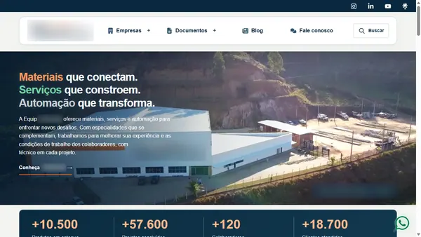 Projeto de materiais, engenharia e automação com nomes e logos desfocados