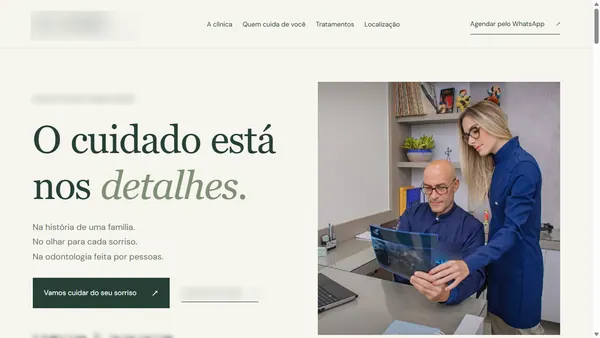 Projeto de odontologia com nomes e logos desfocados