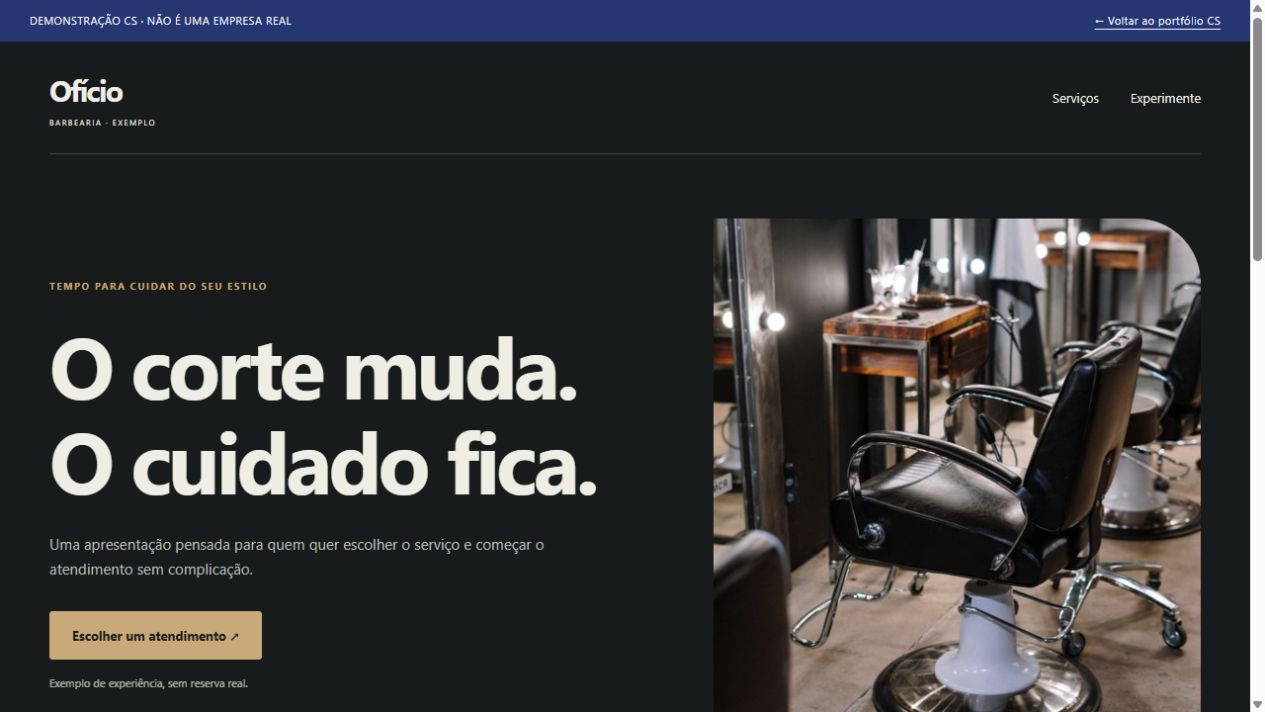 Captura da demonstração funcional de site para barbearia