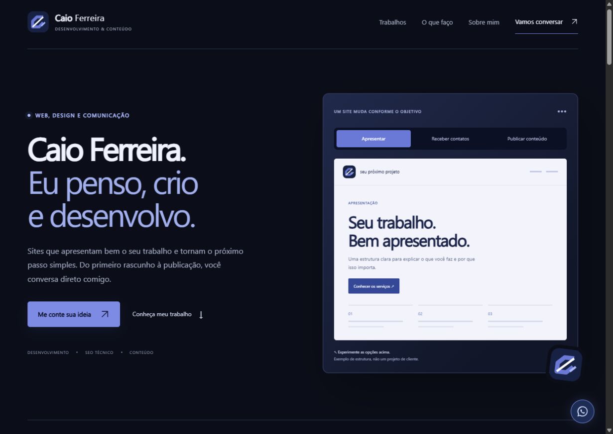 Captura da versão anterior do portfólio do Caio